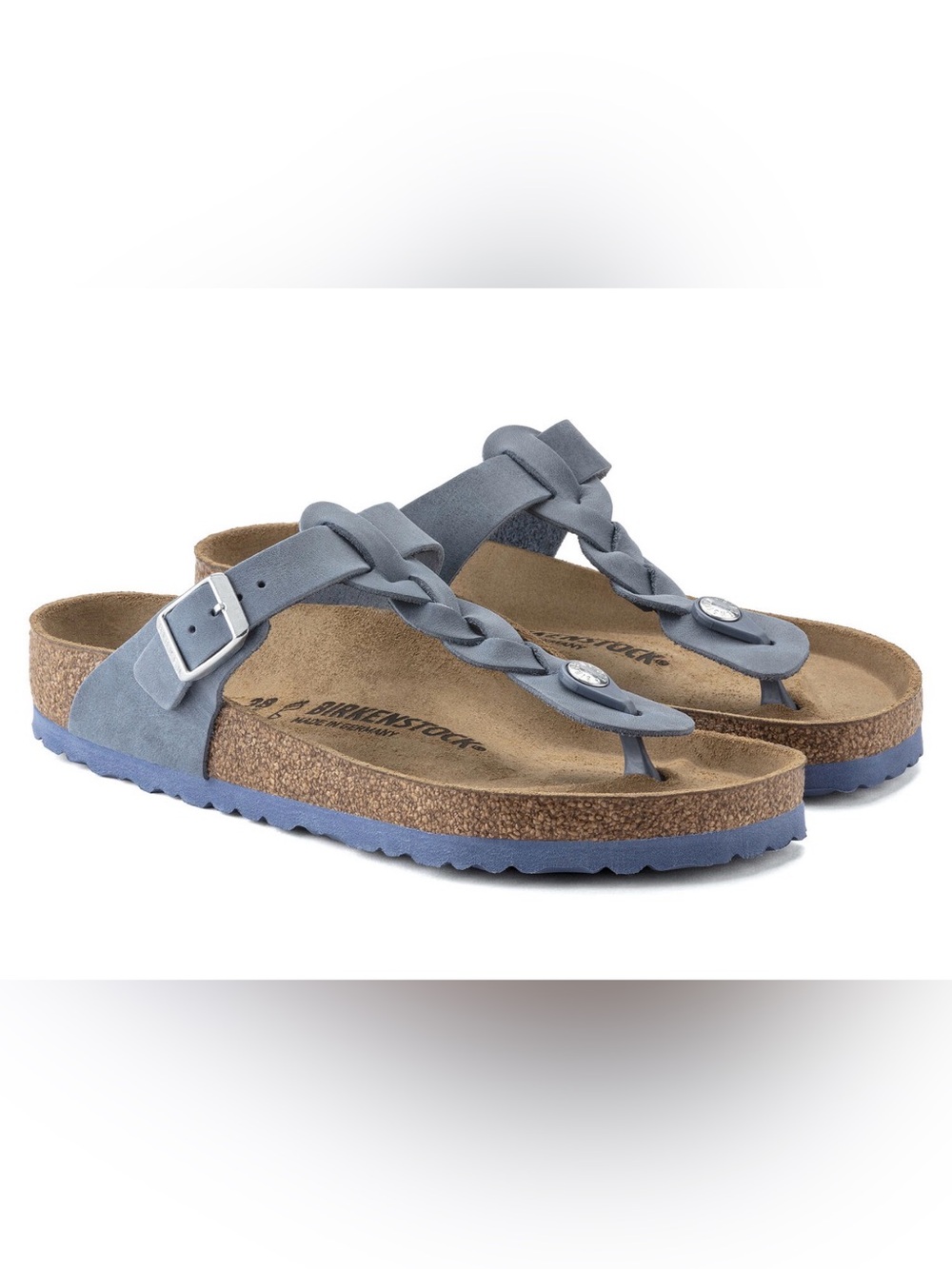 Birkenstock Braided Gizeh Thong Sandals Leather Dusty Blue EU37/US6-6.5 EUC